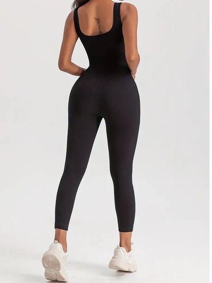 Women'S Solid Color Ribbed Yoga Jumpsuit Seamless Sports Shaping Suit Yoga Suit